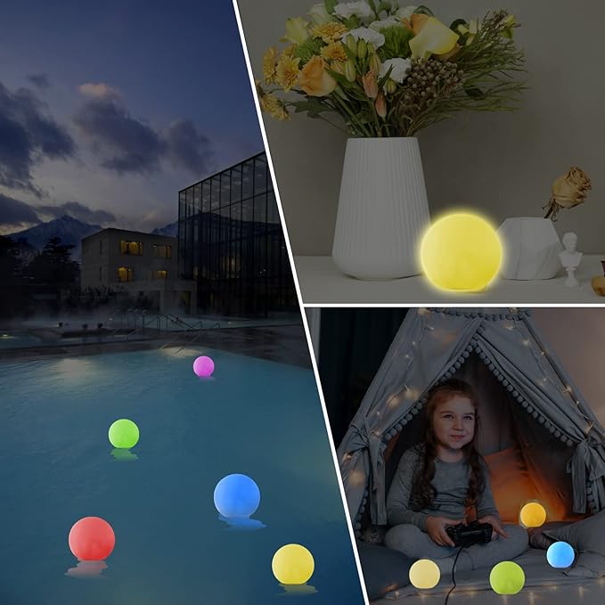 Waterproof 4-Inch LED Floating Pool Lights, Rechargeable Orb Night Light for Kids, 16 RGBW Colors Light Up Ball, Hot Tub Lights, Pool Accessories, Remote Control (1Pack)