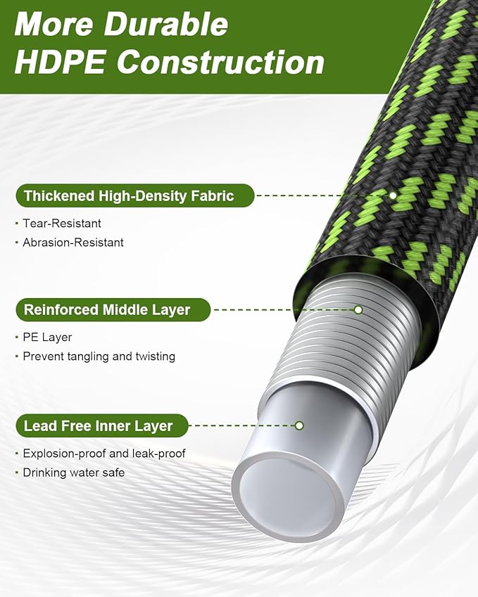 Garden Hose, Flexible Ultra Lightweight Durable, Kink-Free Water Hose with 10 Function Sprayer - Non-Shrinking, Easy to Store, All-Weather, High-Pressure (25FT)