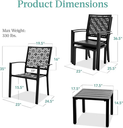 Best Choice Products 3-Piece Outdoor Bistro Set, Stackable Modern Steel Furniture for Porch, Garden w/ 2 Chairs, Table, Geometric Decor - Black