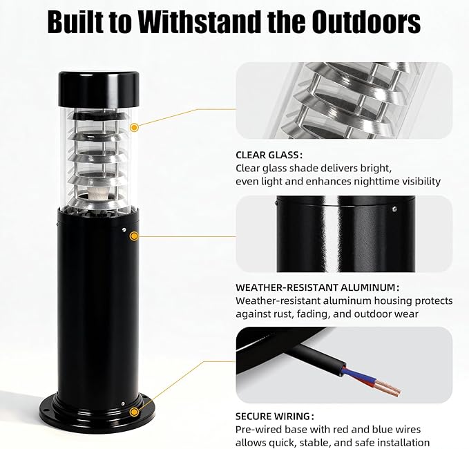 TooCust Wired Outdoor Pathway Light with E26 Socket, IP65 Waterproof Cast Aluminum Landscape Lighting Fixture, 23” Tall Garden & Walkway Light for Driveway, Patio, Lawn & Outdoor Landscaping