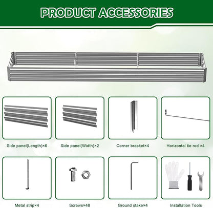 10x2x1FT Galvanized Raised Garden Bed Outdoor Patio, Large Rectangular Metal Planter Boxes,Plant Container Kit for Gardening, Vegetables, Flowers, Herbs,Silver,1 Pack