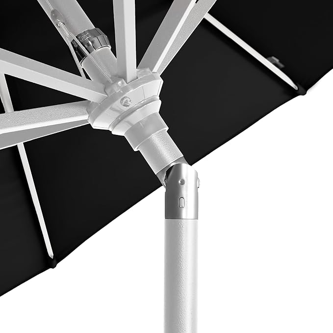 California Umbrella 5-Year-Non-Fading, 9Ft Premium Patio Umbrella, Hand-Crank, Button-Tilt, White Frame, Solution Dyed Black Fabric