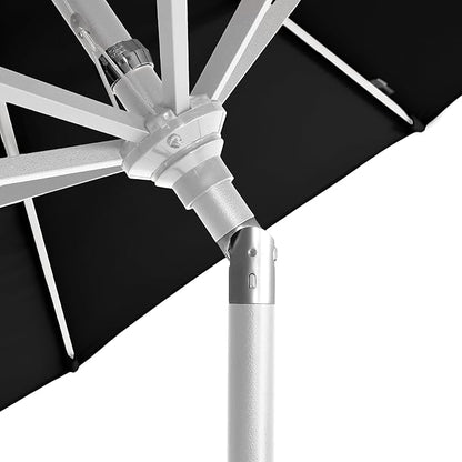 California Umbrella 5-Year-Non-Fading, 9Ft Premium Patio Umbrella, Hand-Crank, Button-Tilt, White Frame, Solution Dyed Black Fabric