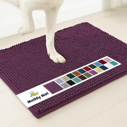 Muddy Mat® | Super Water Absorbent Door Mat Indoor, Microfiber Quick Dry Chenille Entryway Rug, Slip Resistant Front Door Mat, Indoor Mats for Entryway, Machine Washable Pet Rug, Dark Purple 16"x24"