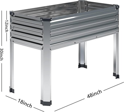 DIIYIV 2PCS Galvanized Raised Garden Bed with Legs,2PCS 48×18×30in Elevated Planter Box for Backyard,Outdoor Garden, Patio, Balcony, 300lb Capacity,Silver