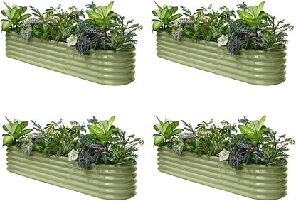 4-Pack 8x2x1.5 ft Galvanized Raised Garden Bed, 18" Tall Planter for Outdoor Plants, Metal Raised Flower Bed for Herb Fruit Vegetable, Garden Planter Outside Backyard & Patio - Moss Green