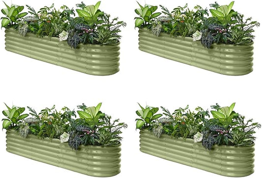 4-Pack 8x2x1.5 ft Galvanized Raised Garden Bed, 18" Tall Planter for Outdoor Plants, Metal Raised Flower Bed for Herb Fruit Vegetable, Garden Planter Outside Backyard & Patio - Moss Green