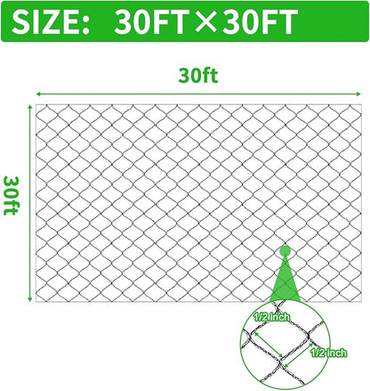 Bird Netting 30X30 FT, 1/2" Mesh, Strong Woven Garden Netting for Plants, Fruit Trees, Blueberry Bushes, Vegetables, Strawberry Protection, Against Bird, Deer, Squirres, Poultry, Small Animals