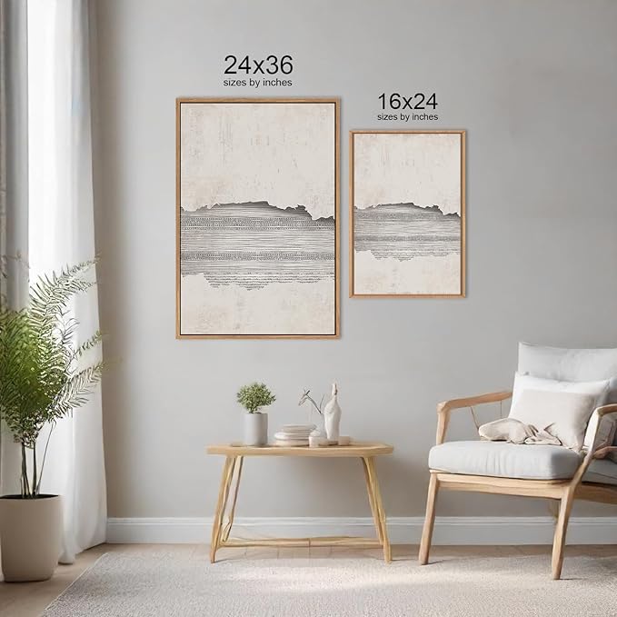 CHDITB Modern Abstract Canvas Wall Art, Neutral Framed Art Prints, Black Beige Large Wall Painting, Geometric Line Textured Minimalist Wall Decor for Living Room Bedroom Dining Room Office 24"x36"x3