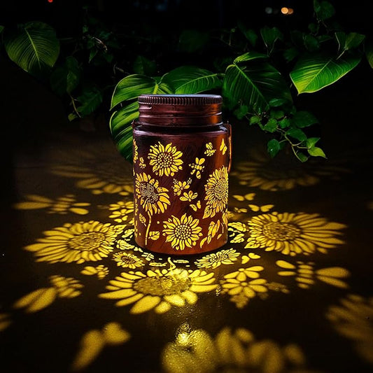 4pack Solar Outdoor Mason Lanterns, Hummingbird Butterfly Dragonfly Sunflower Garden Decor LED Light Hanging Waterproof Metal Lanterns for Patio, Pathway, Yard (Art Deco 4pack)