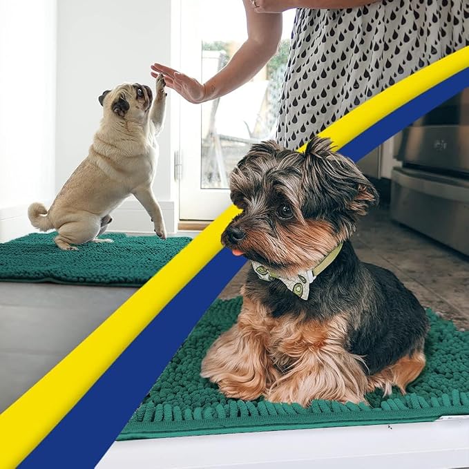 Muddy Mat® | Super Water Absorbent Door Mat Indoor, Microfiber Quick Dry Chenille Entryway Rug, Slip Resistant Front Door Mat, Indoor Mats for Entryway, Machine Washable Pet Rug, Slate Blue 24" x 60"