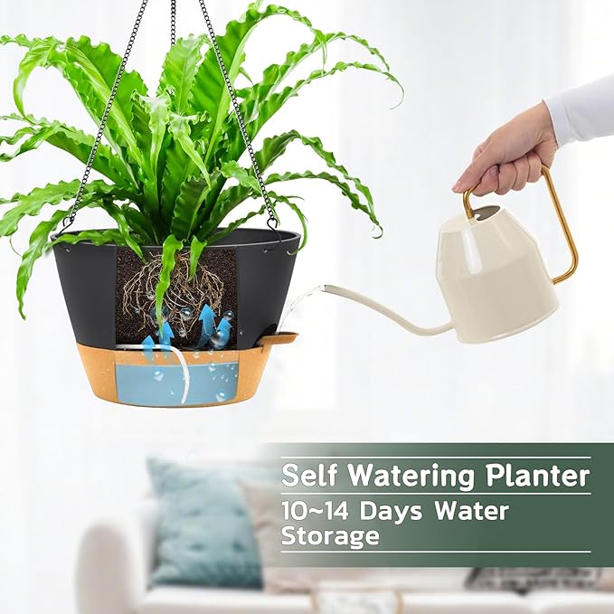 ZMTECH 12 Inch Hanging Planters for Outdoor Plants, 3 Pack Self Watering Hanging Planter with Visual Reservoir, Hanging Baskets for Plants Indoor with Drainage Hole and Plant Hanger(3 Pack, Gray)