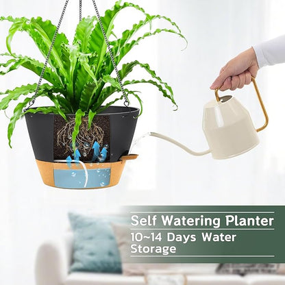 ZMTECH 12 Inch Hanging Planters for Outdoor Plants, 3 Pack Self Watering Hanging Planter with Visual Reservoir, Hanging Baskets for Plants Indoor with Drainage Hole and Plant Hanger(3 Pack, Gray)