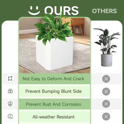 Steel Planter Box-20"x20"x20"-Large Square Planter Box-Outdoor Indoor-White Metal Planter Box Cube Steel Planters Heavy Duty Commercial Residential for Porch Patio Home Garden Hotel