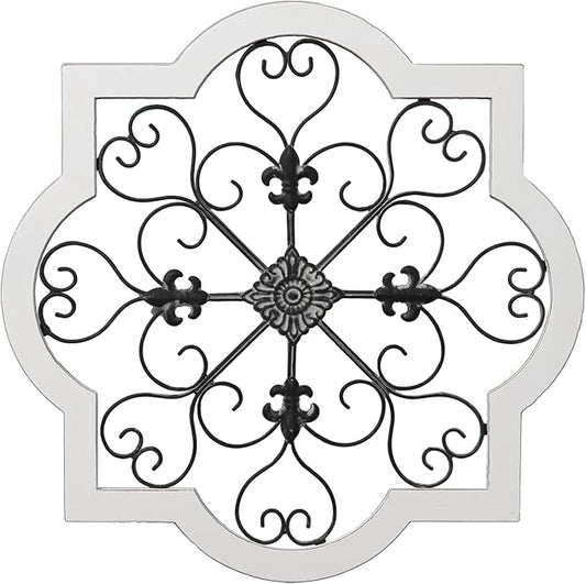 Sintosin Vintage Wrought Iron Wall Decor 24", Hanging Distressed Black and White Rustic Iron Wall Art, Farmhouse Decorative Wood and Metal Wall Decor for Living Room Bedroom Fireplace Hallway