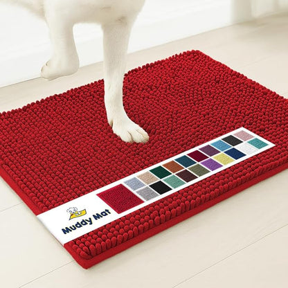 Muddy Mat® | Super Water Absorbent Door Mat Indoor, Microfiber Quick Dry Chenille Entryway Rug, Slip Resistant Front Door Mat, Indoor Mats for Entryway, Machine Washable Pet Rug, Red 5ft x 7ft