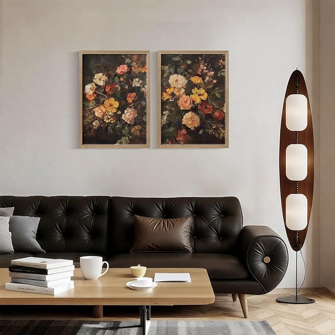 Framed Vintage Canvas Wall Art Classic Floral Oil Painting Style Poster Picture Countryside Painting Nature Scenery Modern Home Print Living Room Gallery Office Ready to Hang 12x16 Inch x2