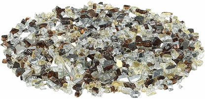 VEVOR Fire Glass, 10 LBS / 4.5 KG High-Temperature Resistant Fireplace Rocks, 1/2-Inch / 12.7 mm Reflective Firepit Glass Rock, High Luster Stone Landscaping for Fire Pit Table, Copper + Clear + Gold