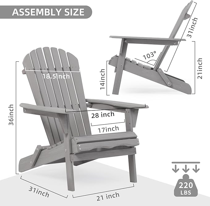 SoliWood Outdoor Wooden Folding Adirondack Chair Set of 6 with Pre-Assembled BackRest, Wood Patio Chair for Garden Backyard Porch Pool Deck Firepit