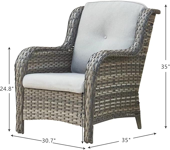 HUMMUH Patio Chair Wicker Patio Dining Chairs Set of 2 PE Rattan Deep Seating Outdoor Chairs with 4 inch Seat Cushions