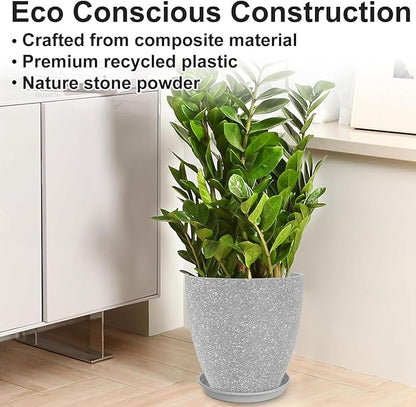 GameXcel Flower Pot Indoor - Outdoor Plant Pot - Gray Rough Planter - Elegant Stone Imitation - 12" Diameter 12" Tall with Drainage Holes and Saucer 2 Pack