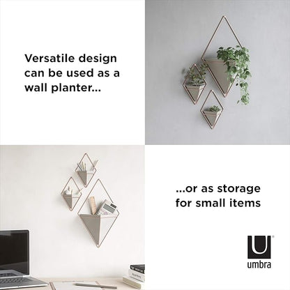 Umbra Trigg Hanging Planter Vase Wall Decor, Pot and Container for Succulents, Cactus, Faux Plants, and More, Large, Grey/Copper