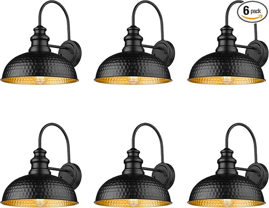 Outdoor Farmhouse Barn Lights, Anti-Rust Outdoor Wall Sconce, Exterior Wall Lights, Front Door Mounted Lighting Fixture,Vintage Outside Lighting for Porch,Garage,Patio (Black, 6 Pack)