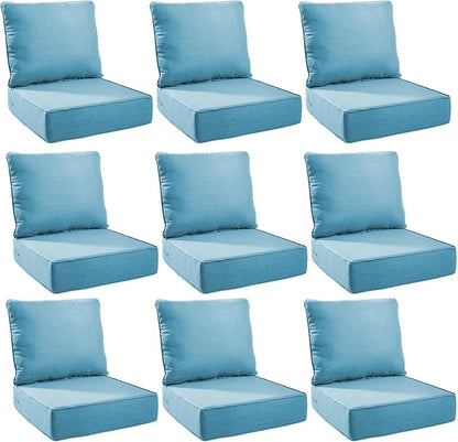 Outdoor Cushion Set for Furniture Patio Furniture, UV Resistant, Water Resistant - 6 Inch Thick Foam Garden Cushions – 22x24 Inch Patio Seat Covers for Chair/Sofa/Couch | Light Blue | 9-Pack |