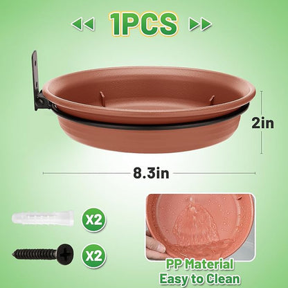 Fence Bird Feeders Tray - Tree Mounted Wild Bird Bath for Outdoors Place Food Water, Installed on Deck Wall Stakes with Heavy Duty Iron Ring, 8.3'' Dia. (Brown)