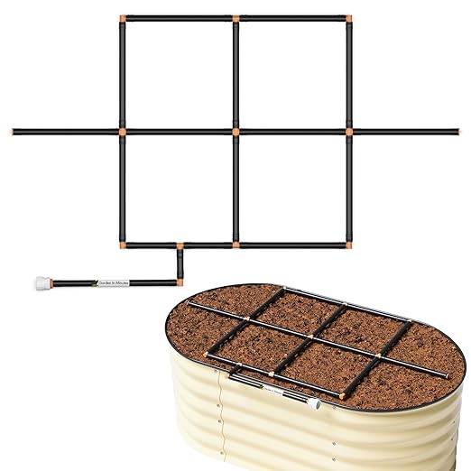 Garden Grid Watering System, 2x4 Cornerless | Drip Irrigation System for Garden Beds - But Better | Pre-Assembled, Waters Every Plant | Ideal for Beds w/Corner Posts or Curved Ends | 22.5"x44"