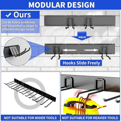 Garden Tool Organizer Wall Mount, 48inch Heavy Duty Garden Tool organizer Storage System, Easy Install With 7 Adjustable Hooks, For Garage, Basement, Shed, Workshop(Black)