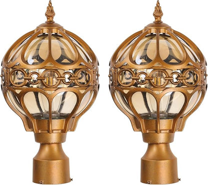Globe Outdoor Post Light for Lawn Porch Garden Pathway Patio, Brass Waterproof Pier Mount Lamp Post Light Fixtures, Aluminum Post Lantern, Sphere Post Pole Light(2 Pack)