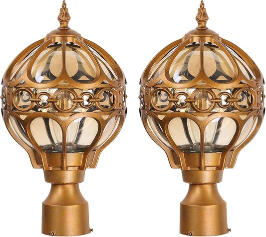 Globe Outdoor Post Light for Lawn Porch Garden Pathway Patio, Brass Waterproof Pier Mount Lamp Post Light Fixtures, Aluminum Post Lantern, Sphere Post Pole Light(2 Pack)