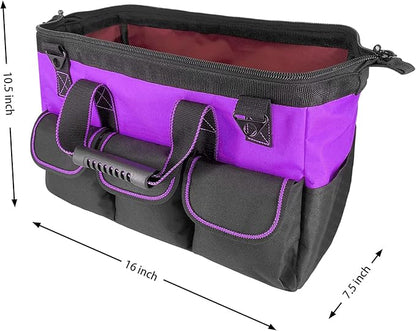 Women Heavy Duty Tool Bag with Molded base,Garden Storage Organizer for Tools,16 x 7.5 x 10.5 inches,600D Polyester Fabric (Purple)
