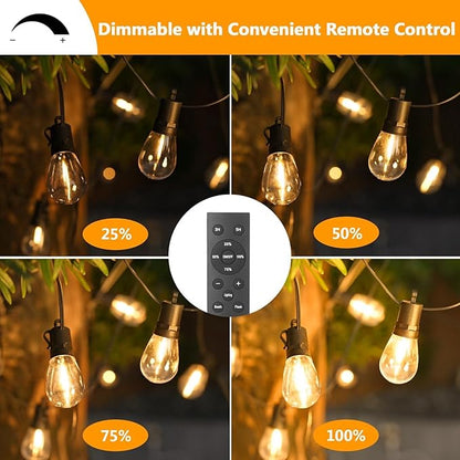 Outdoor String Lights Waterproof, 200FT LED Patio Light With Remote & 64 Shatterproof Dimmable S14 Edison Bulbs(4 Spare), Connectable Outside Hanging String Light for Bistro, Garden, Halloween, Xmas