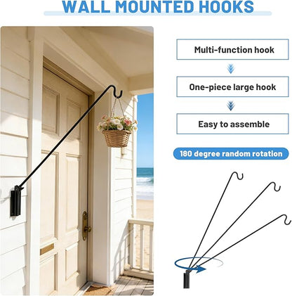 ERYTLLY Extended Reach Deck Hook Wall Pole Wall Mounted, Extensible and Adjustable 28 inch to 43 inch Bracket for Hanging Bird Feeder,Plants,Wind Chimes,Lanterns