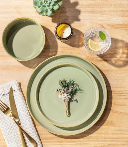 TheTerra Ceramic Dinnerware Sets for 4, 12 Pieces Porcelain Lightweight Plates and Bowls Sets, Scratch Resistant Dish Set, Oven & Microwave & Dishwasher Safe, Duck Egg Green