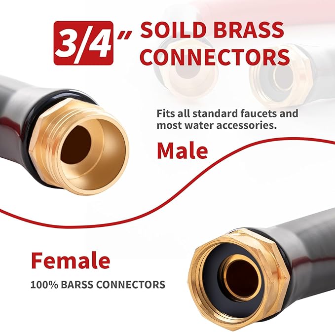 Garden Hose 75 ft x 5/8” Hot Water Hose,-50°F to 190°F, Burst 600Psi Flexible & Lightweight Upgraded Rubber Hoses,3/4” Solid Fittings for All-weather Outdoor Lawn & Garden