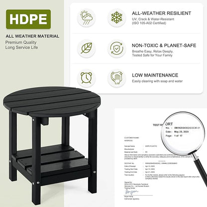 Adirondack Outdoor Side Tables, 2-Tier Round Outdoor Table, Weather Resistant HDPE Patio End Table for Garden, Lawn, Pool, Beach, Porch, Deck, Backyard - Black