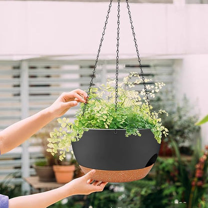 12 inch Hanging Planters for Indoor Outdoor Plants, 2 Pack Self Watering Hanging Planter with Drainage Holes and Saucer, Plastic Hanging Flower Pots with Chains for Kitchen, Balcony, Garden