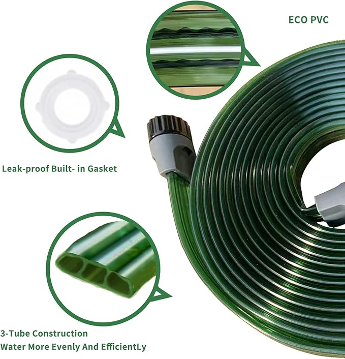 Secbulk 2026 Reinforced Sprinkler Hose & Soaker Hose for Yard - 50 FT Flat Garden Hose with Holes, Heavy Duty No-Kink Lawn Irrigation Hose (Includes Stakes, High Pressure Spray)