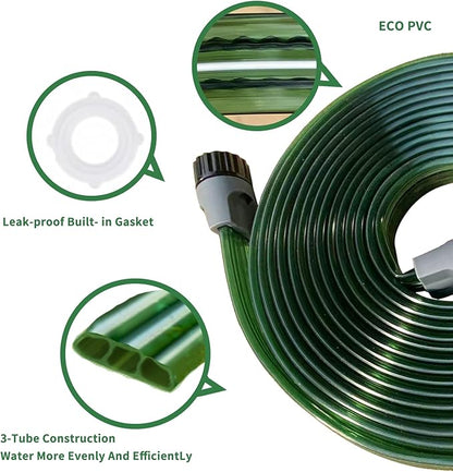 Secbulk 2026 Reinforced Sprinkler Hose & Soaker Hose for Yard - 50 FT Flat Garden Hose with Holes, Heavy Duty No-Kink Lawn Irrigation Hose (Includes Stakes, High Pressure Spray)
