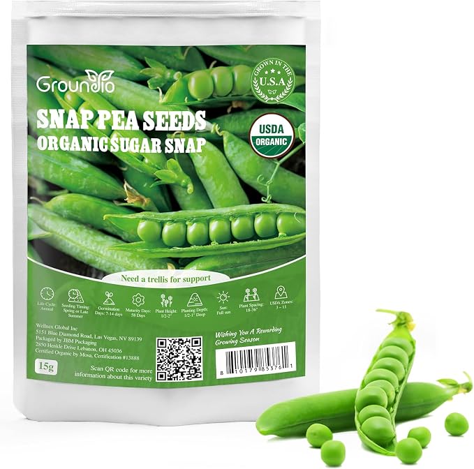 Sugar Snap Pea Seeds for Planting | Organic Non-GMO Vegetable Seeds for Planting Home Garden Indoor & Outdoor | Cool Season Crop,Super Productive