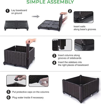 Raised Garden Planter, Resin, Elevated Flower Bed Box Kit for Vegetable, Flower, Herb Gardening | 16" X 18", Wicker Pattern, Brown