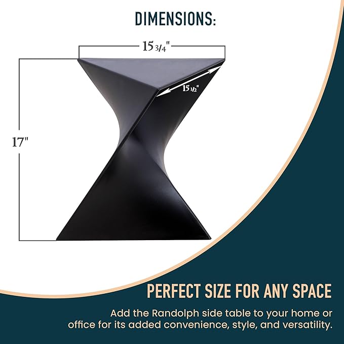 LeisureMod 15.75" Stackable Weather-Resistant Plastic Triangular Side Table - Accent End Table for Indoor & Outdoor Use (Black, Single)