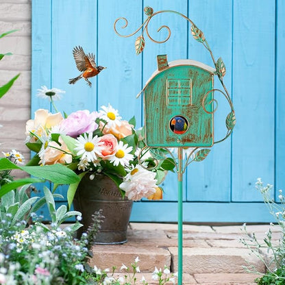 49" Bird Houses for Outside with Pole, Outdoor Metal Birdhouse for Patio, Yard, Garden(Green)