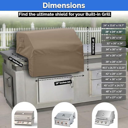 Covers & All Built-in Grill Cover for Outdoor Grill – Heavy Duty 12 oz Waterproof Built-in BBQ Grill Cover, PVC-Coated Polyester with Elastic Hem for Snug Fit (28 x 24 x 26 inches, Beige)