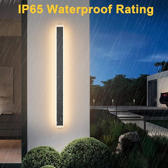 Aipsun Outdoor Wall Sconces 39.4in LED Modern Porch Patio Wall Light Fixture 1 Pack Black Exterior Wall Lights 30W Long Strip Frosted White Acrylic 3000K for House Living Room Corridor
