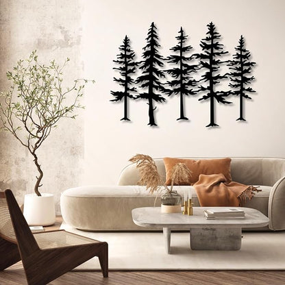 Pine Tree Metal Wall Art, Big Pine Trees Metal Wall Art, Metal Pine Tree Art, Metal Minimalist Pine Wall Decor, Nature and Forest Decor, Tree Decor Wall Hanging, Nature Lover Gift (Gold-Tree2, 33"x 24"| 86x62cm)