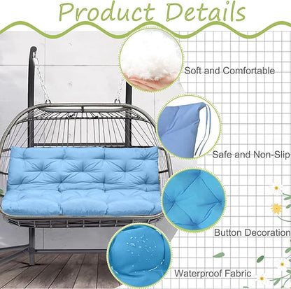 Replacement Cushions for Swing, Waterproof Porch Swing Cushion, 2-3 Seat Replacement Swings Seat Cushion with Backrest and Ties for Patio Backyard Porch Garden(Sky Blue 40 * 60 in)